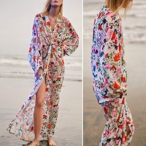 FRANCESCA MIRANDA Francesca Floral Silk Blend Devore Long Kimono